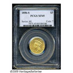 1856-S $3 XF45 PCGS. Small S. Breen-6356. Attract