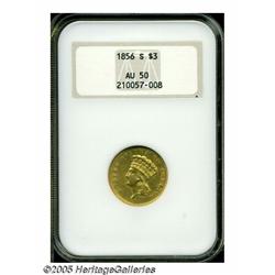 1856-S $3 AU50 NGC. Medium S. While the '56-S has