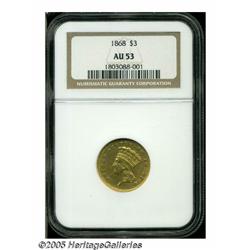 1868 $3 AU53 NGC. Well struck with luster remaini
