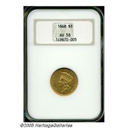 1868 $3 AU58 NGC. Lovely example of this tough da