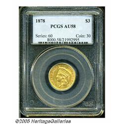 1878 $3 AU58 PCGS. Because of the outstanding lus