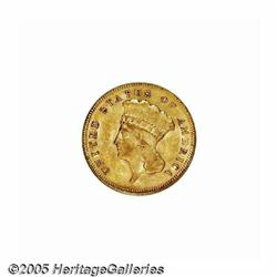 1878 $3 MS61 NGC. Pink-orange and lime-green colo