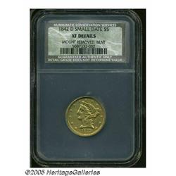1842-D $5 Small Date XF Details, Mount Removed, B
