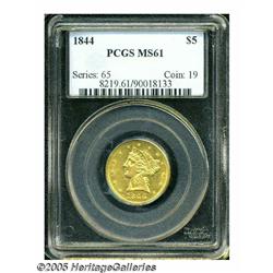 1844 $5 MS61 PCGS. Smooth, creamy luster sits on 