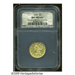 1847/7 $5 Unc Details, Environmental Damage, NCS.