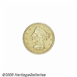 1847-C $5 AU58 Cleaned, Uncertified. Variety 9-E.