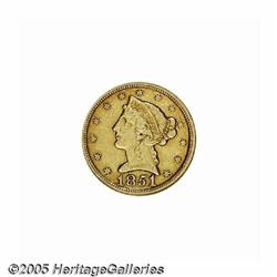 1851-D $5 Weak D AU55 NGC. Winter 26-O, Second Ed