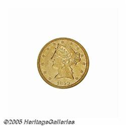 1859-S $5 AU58 NGC. An elusive mintmarked No Mott