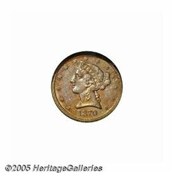 1870 $5 AU58 NGC. Just 4,000 business strikes wer