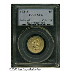 1875-S $5 XF40 PCGS. Solid example of this tough 