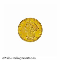 1884-CC $5 AU58 PCGS. Variety 1-A. Ex: Ashland Ci