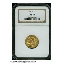 1912 $5 MS63 NGC. Well struck and lustrous, with 