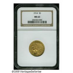 1914 $5 MS63 NGC. Lustrous with a pleasing mix of