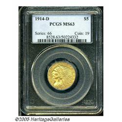 1914-D $5 MS63 PCGS. Like the 1911-S, the 1914-D 
