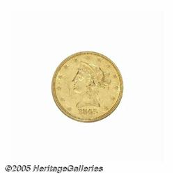 1845-O $10 AU50 NGC. A splendidly detailed straw-