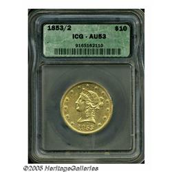 1853/2 $10 AU53 ICG. FS-007. Two curved lines are