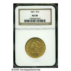 1861 $10 AU58 NGC. Well struck with really attrac