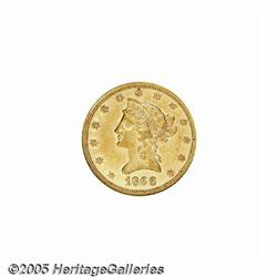 1866 $10 AU55 NGC. Mostly brilliant surfaces with