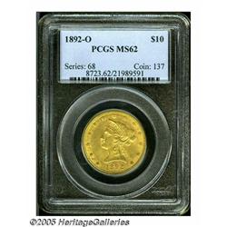 1892-O $10 MS62 PCGS. Peach-gold surfaces display