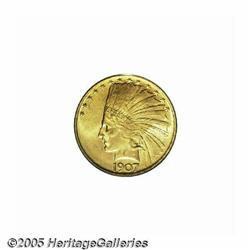 1907 $10 No Motto MS64 PCGS. Lemon and olive-gold