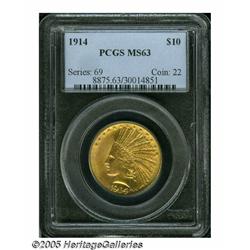 1914 $10 MS63 PCGS. Lovely lustrous golden patina