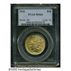 1932 $10 MS64 PCGS. Sharply defined throughout, t