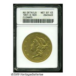 1851-O $20 --Cleaned--ANACS. AU Details, Net XF45