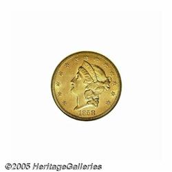1858-S $20 AU58 NGC. A whisper of friction on the