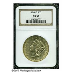 1860-S $20 AU53 NGC. The 1860-S is one of the sca
