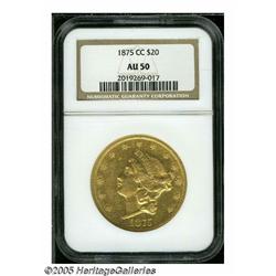 1875-CC $20 AU50 NGC. A strong strike with only a