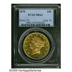 1878 $20 MS61 PCGS. Sharply struck and semi-proof