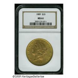 1889 $20 MS61 NGC. Creamy luster and unblemished 