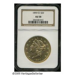 1890-CC $20 AU58 NGC. This lustrous and sharply s