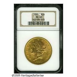 1895 $20 MS63 NGC. Highly lustrous, frosty, and s