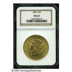 1895 $20 MS63 NGC. Green-gold surfaces reveal the