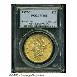 1897-S $20 MS63 PCGS. A lustrous example with app