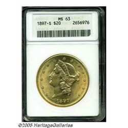 1897-S $20 MS63 ANACS. Bright yellow-gold surface