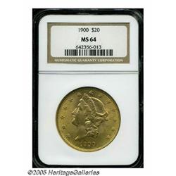 1900 $20 MS64 NGC. This Near Gem displays peach-g