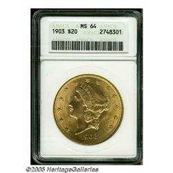1903 $20 MS64 ANACS. Highly attractive example wi