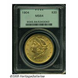1904 $20 MS64 PCGS. This 1904 double eagle is sha