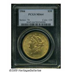 1904 $20 MS64 PCGS. The surfaces of this near Gem