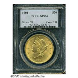 1904 $20 MS64 PCGS. Sharply struck with full, shi