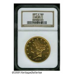 1907-D $20 MS65 NGC. Brilliant and prooflike (a d