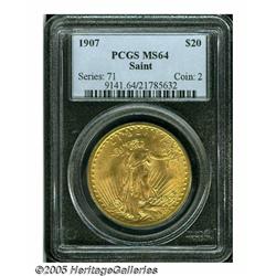 1907 $20 Arabic Numerals MS64 PCGS. Very nice nea