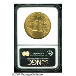 1908 $20 No Motto MS65 NGC. Slightly matte-golden