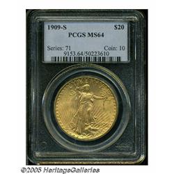 1909-S $20 MS64 PCGS. A lustrous, fully struck ex
