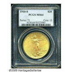 1910-S $20 MS64 PCGS. The lustrous surfaces are b
