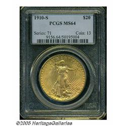 1910-S $20 MS64 PCGS. A better-than-average strik