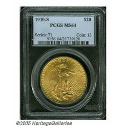 1910-S $20 MS64 PCGS. A nice near-Gem example wit