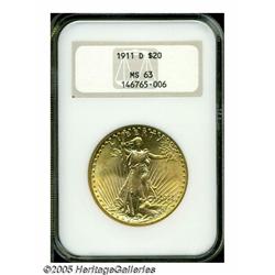 1911-D $20 MS63 NGC. Well struck and fully lustro